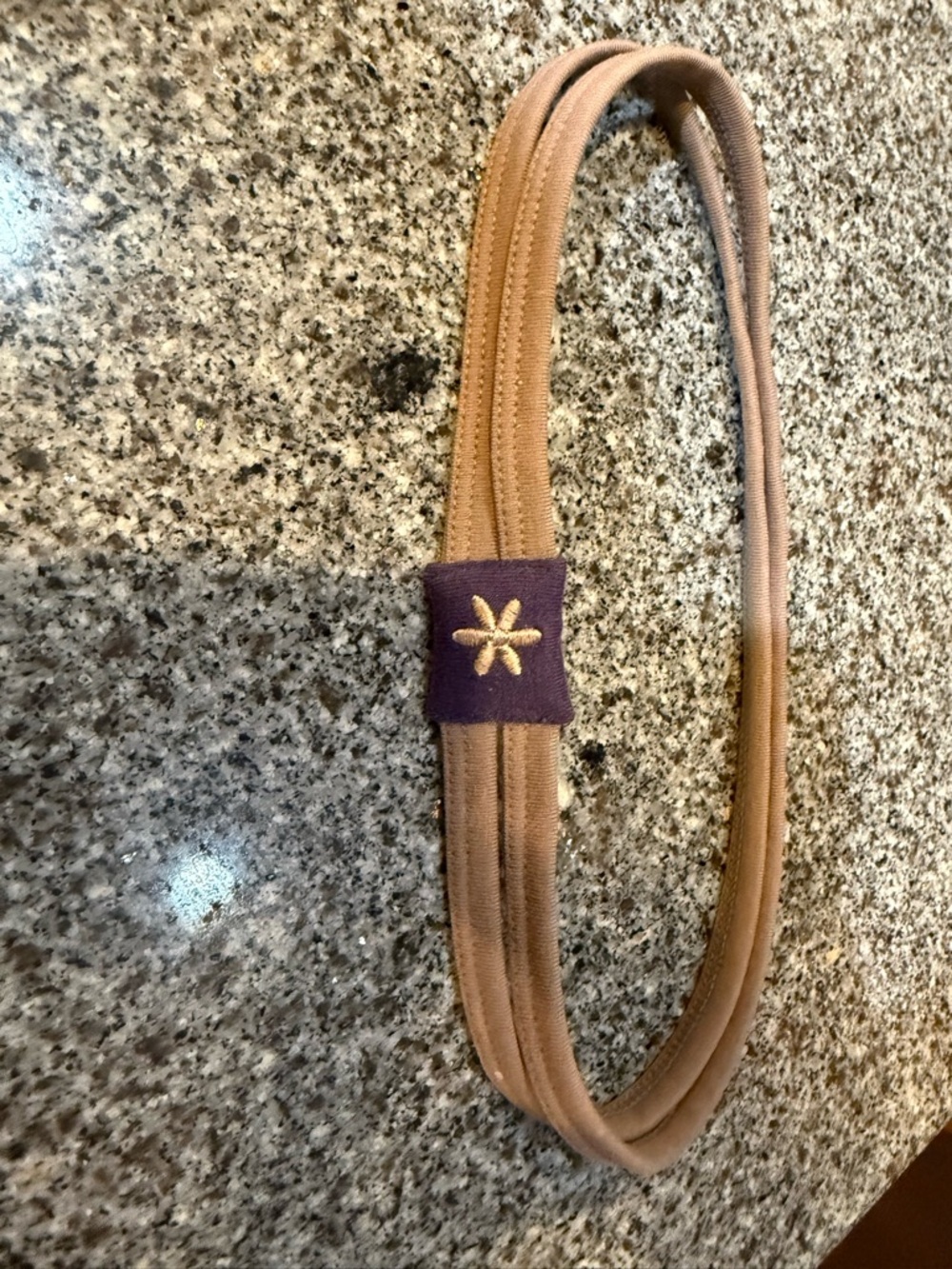 Neutral Tan Double-Strand Fabric Headband with Purple Accent athleta